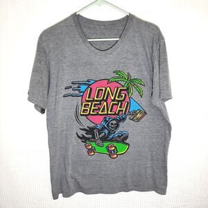 Allmade M T-Shirt Men Long Beach Grim Reaper Skate Palm Tree USA Gray Soft